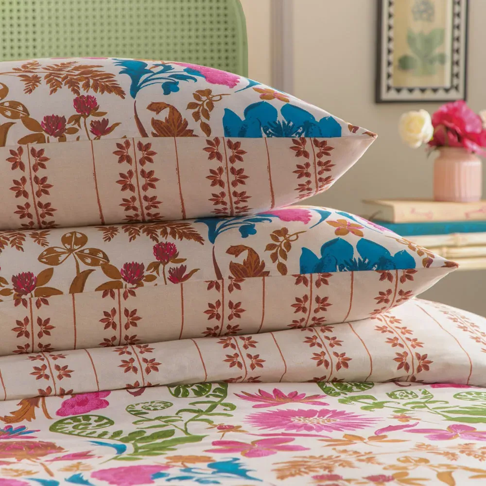 Curious Lotus King Size Duvet Set - Multi, Linen