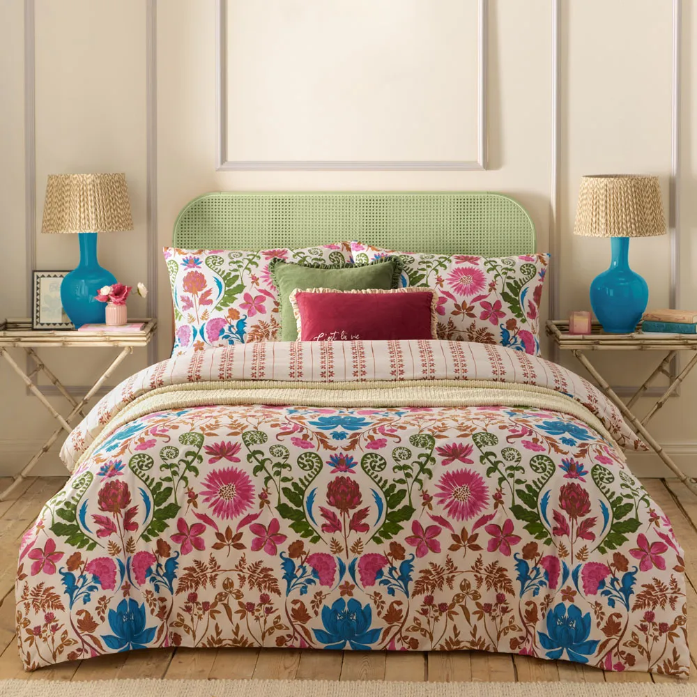 Curious Lotus King Size Duvet Set - Multi, Linen