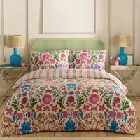 Curious Lotus King Size Duvet Set - Multi, Linen