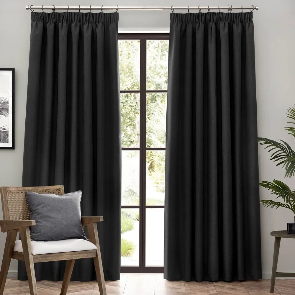 Dawn Blackout Pencil Pleat Curtains - Black