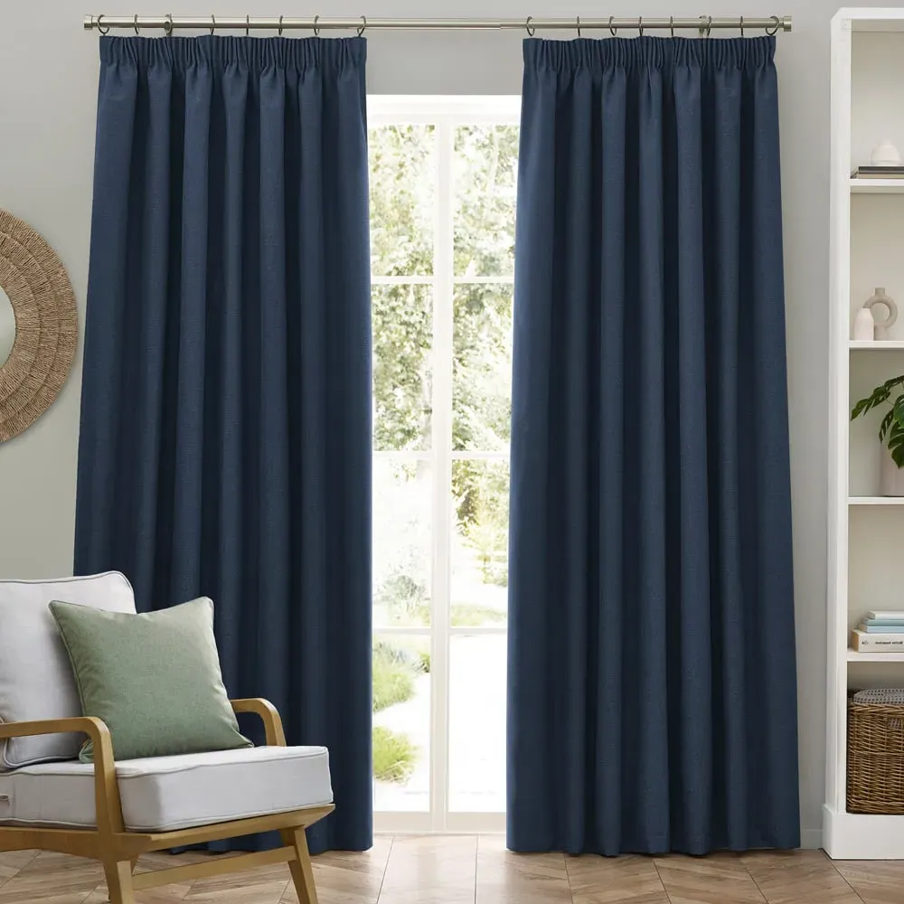 Dawn Blackout Pencil Pleat Curtains - Blue image
