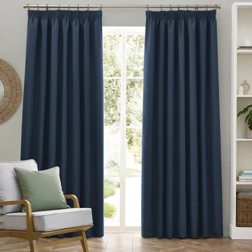 Dawn Blackout Pencil Pleat Curtains - Blue