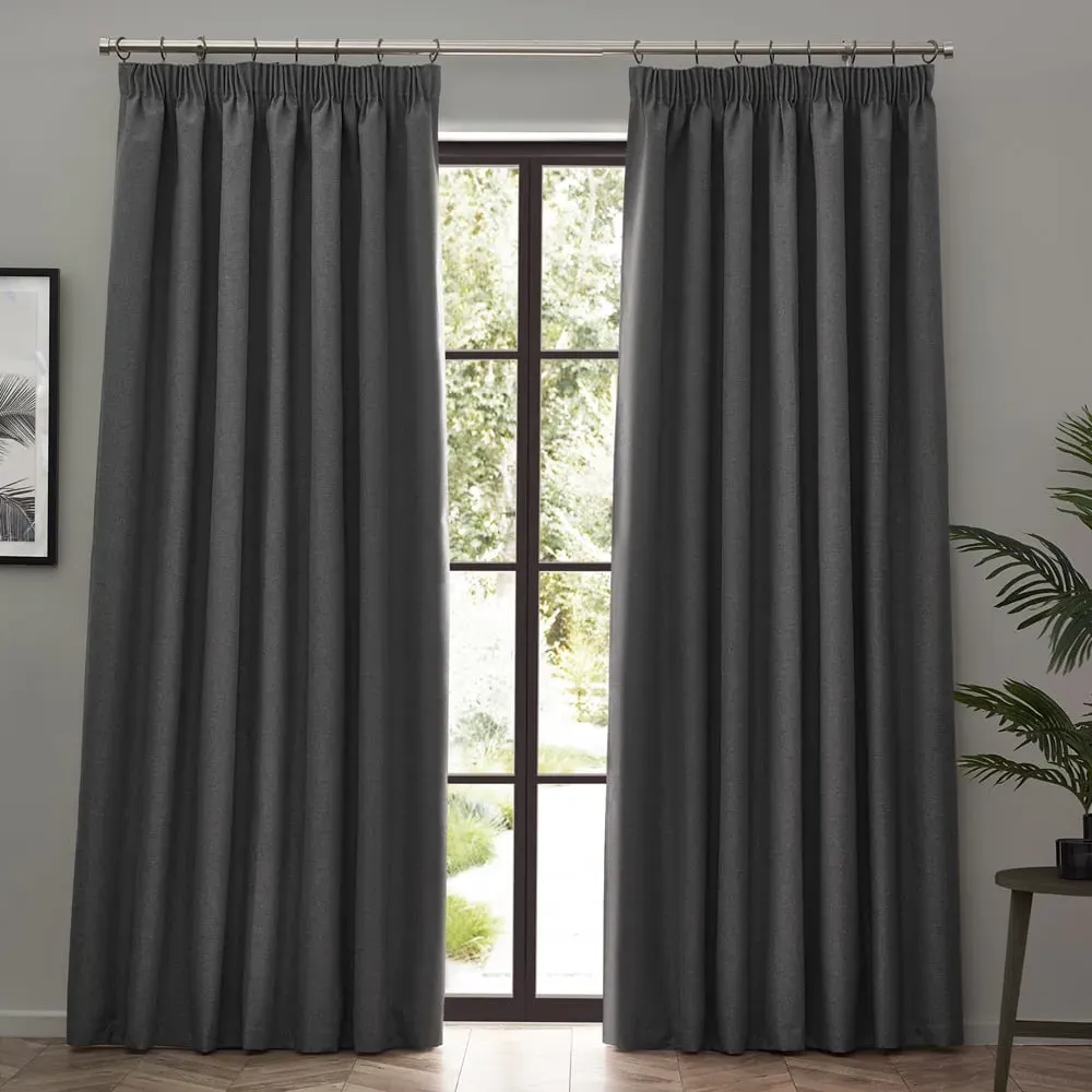 Dawn Blackout Pencil Pleat Curtains - Charcoal image