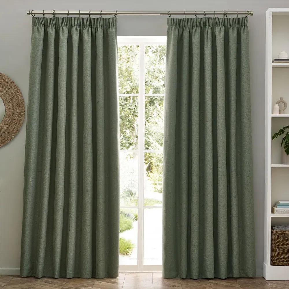 Dawn Eucalyptus Blackout Pencil Pleat Curtains - Green image