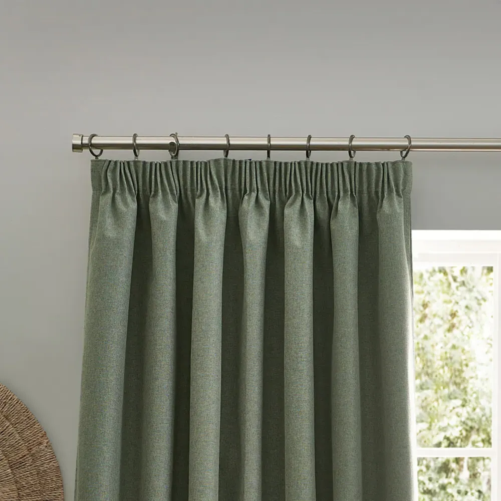 Dawn Eucalyptus Blackout Pencil Pleat Curtains - Green