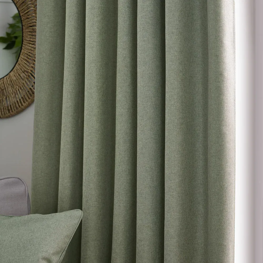 Dawn Eucalyptus Blackout Pencil Pleat Curtains - Green