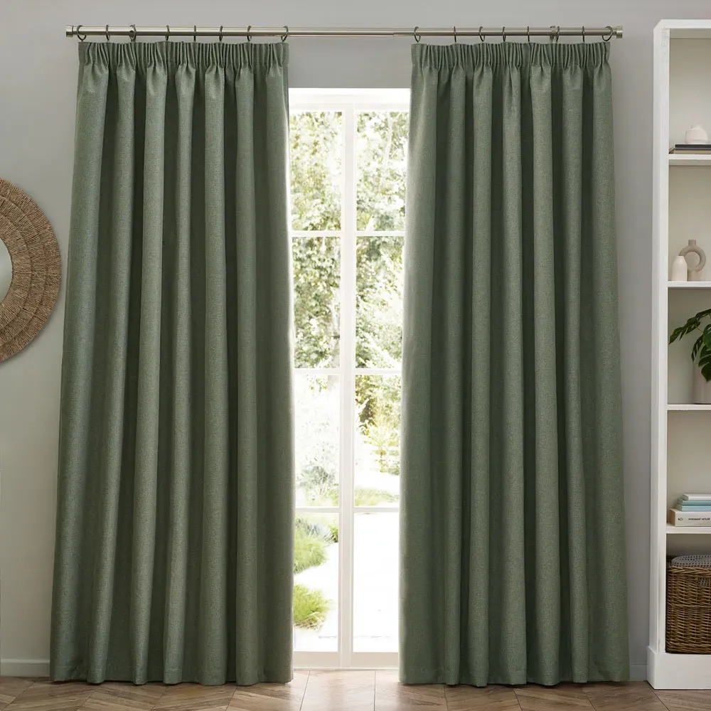 Dawn Eucalyptus Blackout Pencil Pleat Curtains - Green