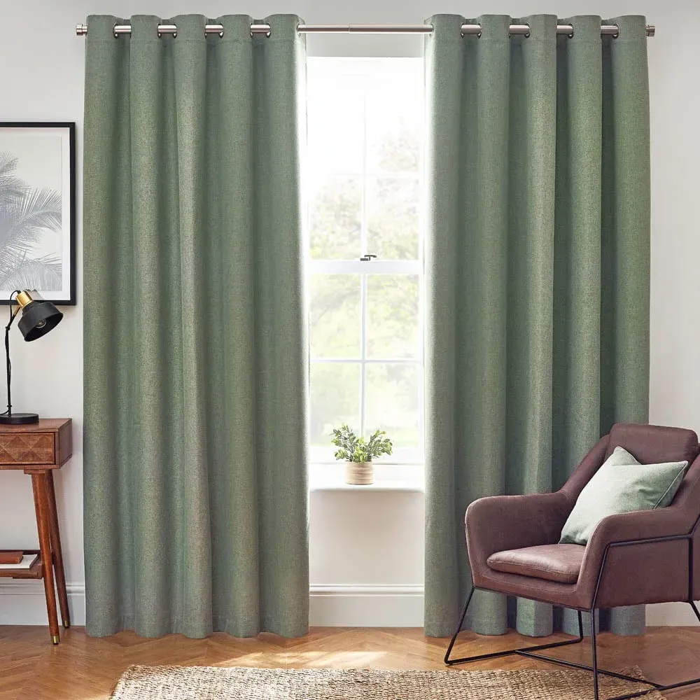 Dawn Eucalyptus Thermal Blackout Eyelet Curtain - Green