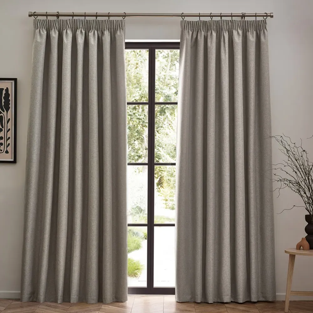 Dawn Linen Blackout Pencil Pleat Curtains - Brown image