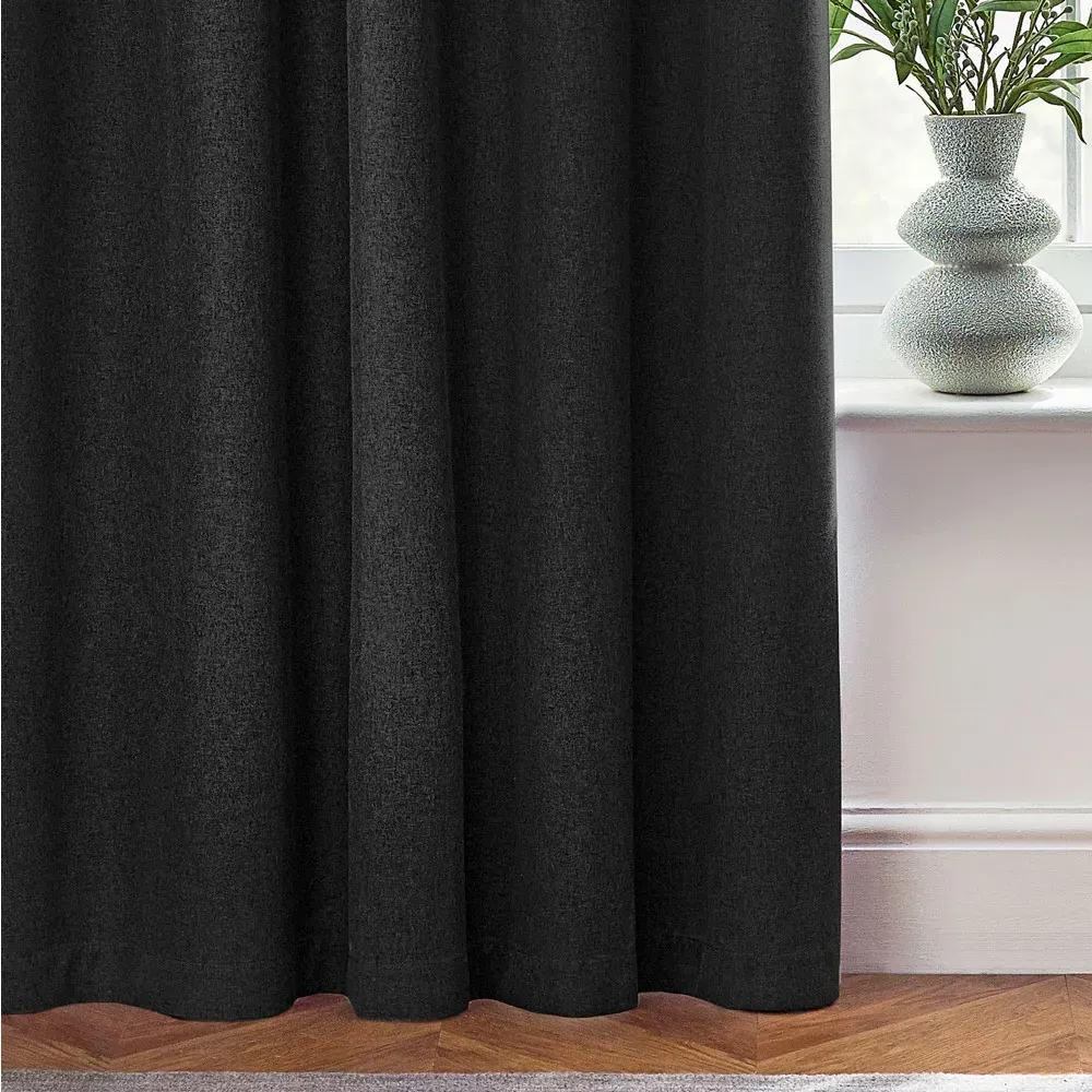 Dawn Textured Blackout Eyelet Curtains - Black