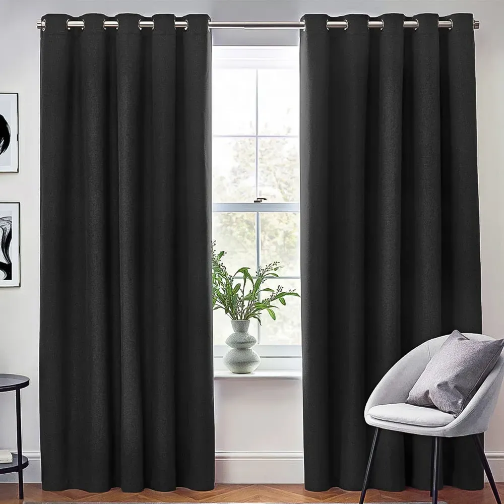 Dawn Textured Blackout Eyelet Curtains - Black