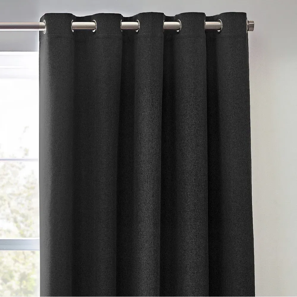 Dawn Textured Blackout Eyelet Curtains - Black
