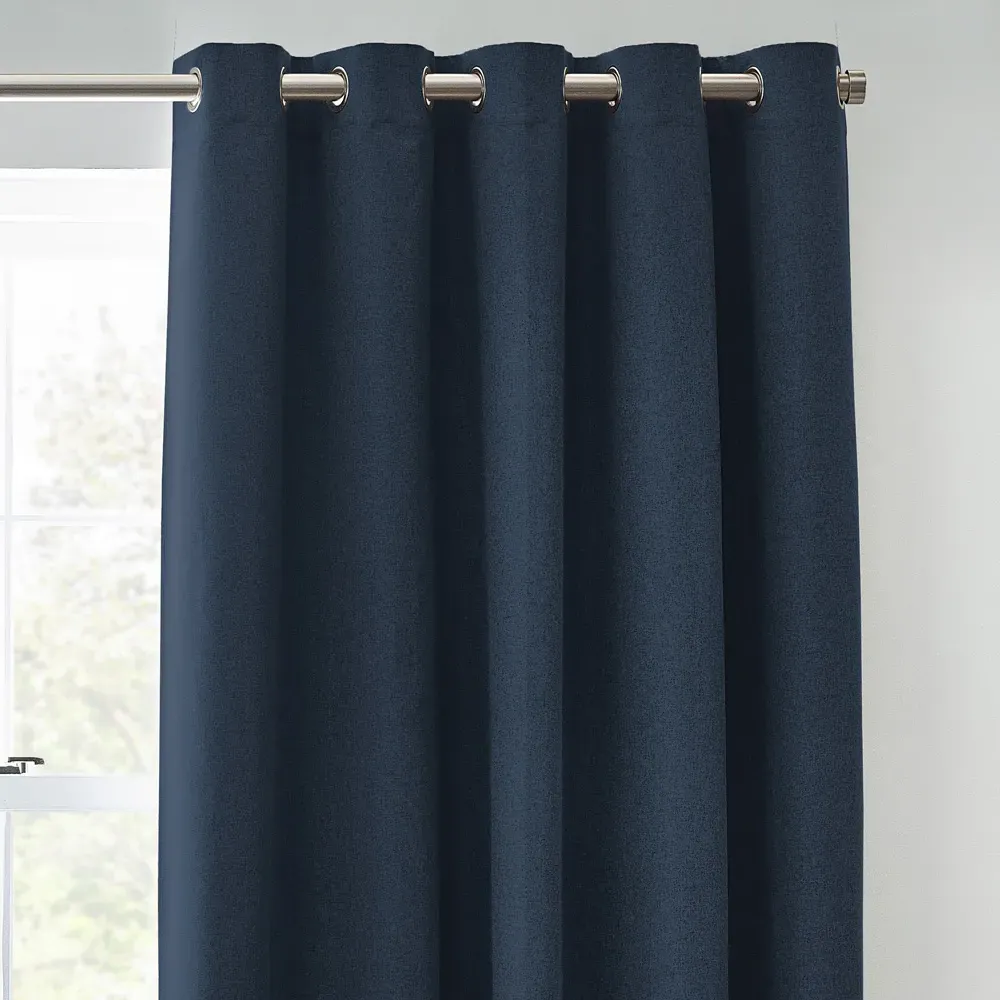 Dawn Textured Blackout Eyelet Curtains - Blue