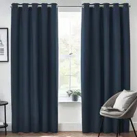 Dawn Textured Blackout Eyelet Curtains - Blue