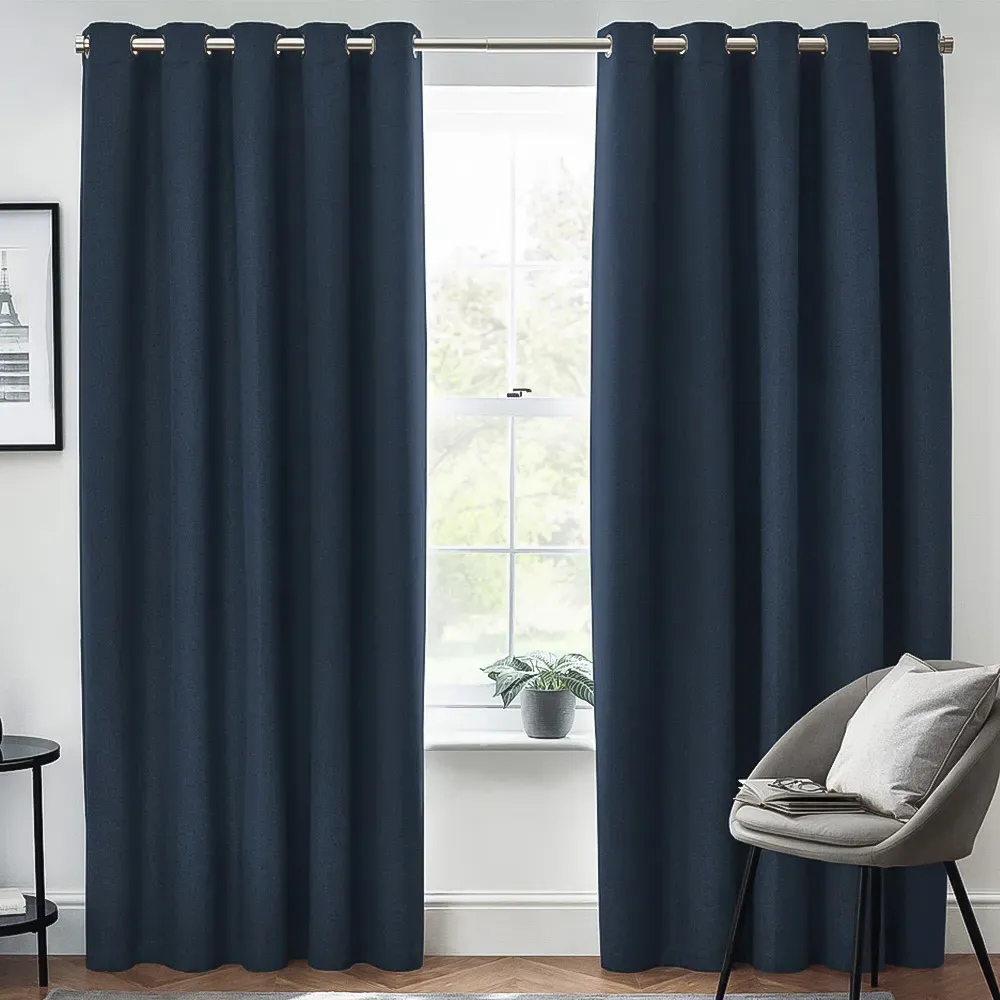 Dawn Textured Blackout Eyelet Curtains - Blue