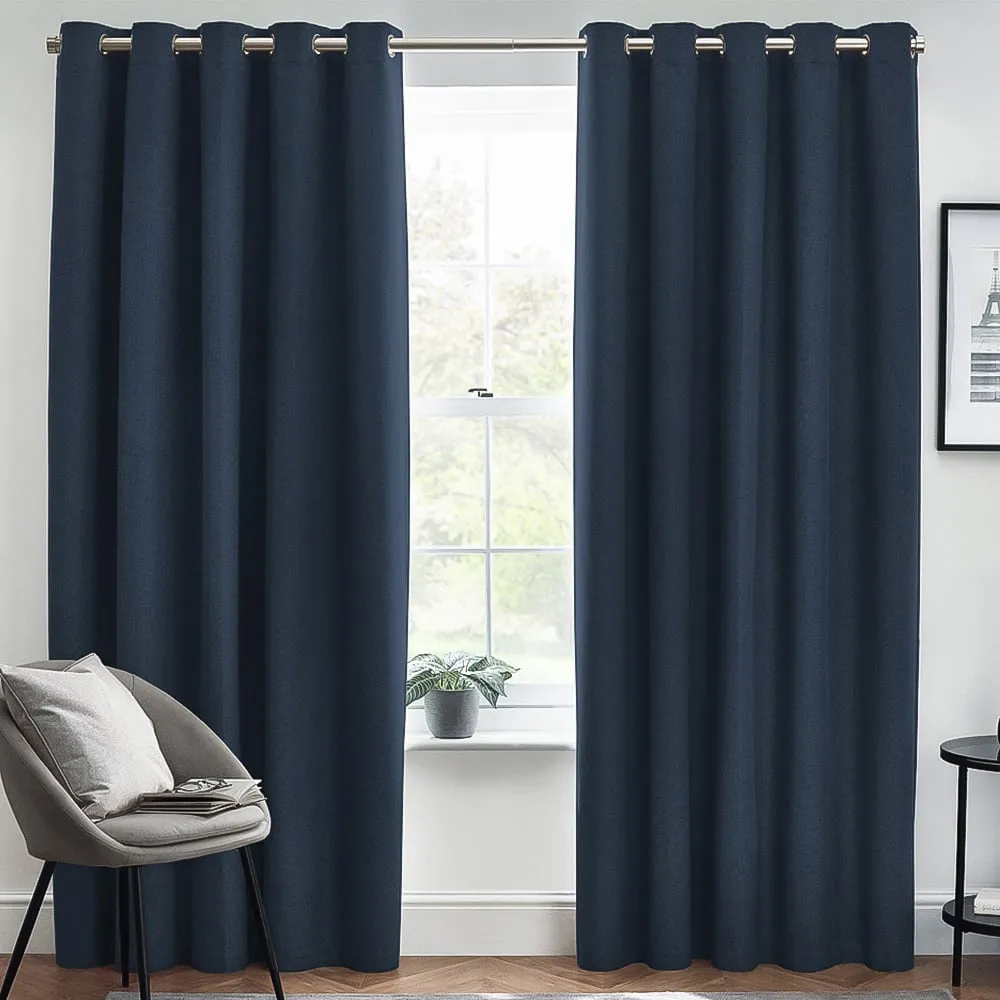 Dawn Textured Blackout Eyelet Curtains - Blue image