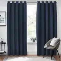 Dawn Textured Blackout Eyelet Curtains - Blue