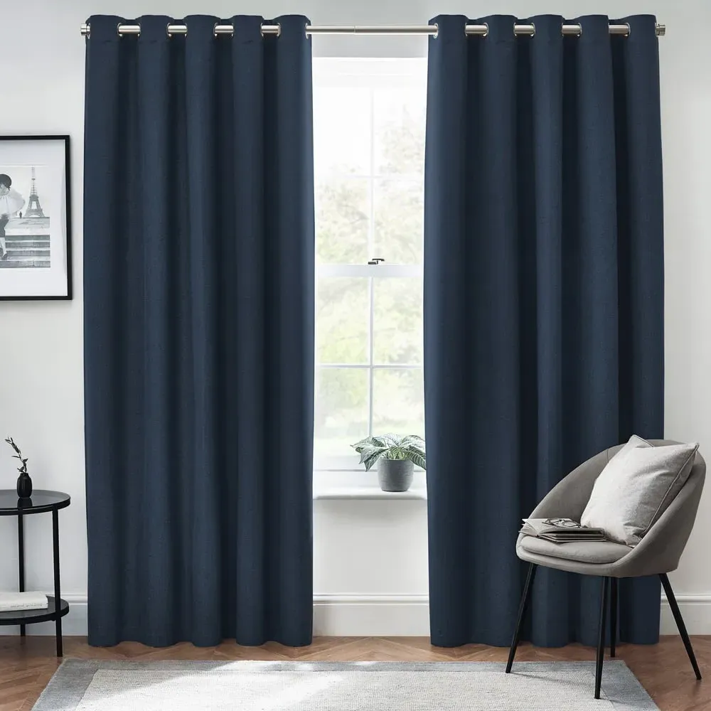 Dawn Textured Blackout Eyelet Curtains - Blue