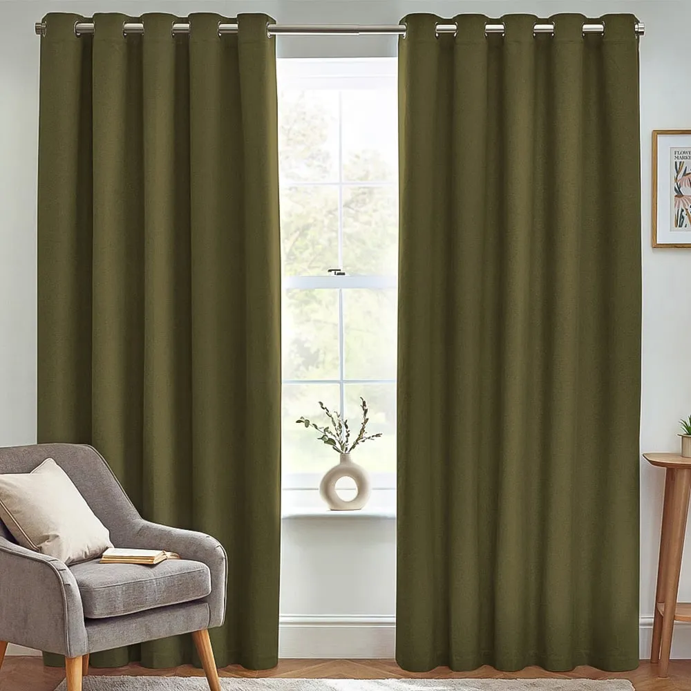 Dawn Textured Blackout Eyelet Curtains - Green