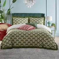Deco King Size Palm Printed Ruffle Duvet Set - Green