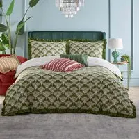 Deco Super King Palm Printed Ruffle Duvet Set - Green