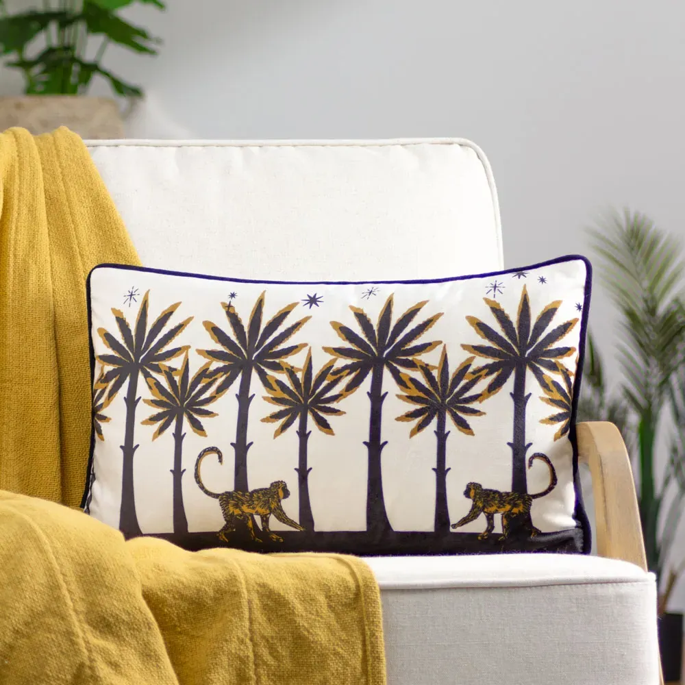 Desert Monkey Piped Cushion - Ivory, Velvet