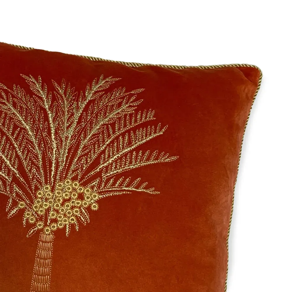 Desert Palm Coral Embroidered Cushion - Multi, Velvet