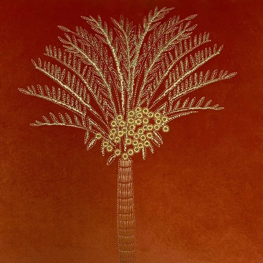 Desert Palm Coral Embroidered Cushion - Multi, Velvet