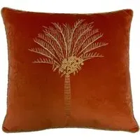 Desert Palm Coral Embroidered Cushion - Multi, Velvet