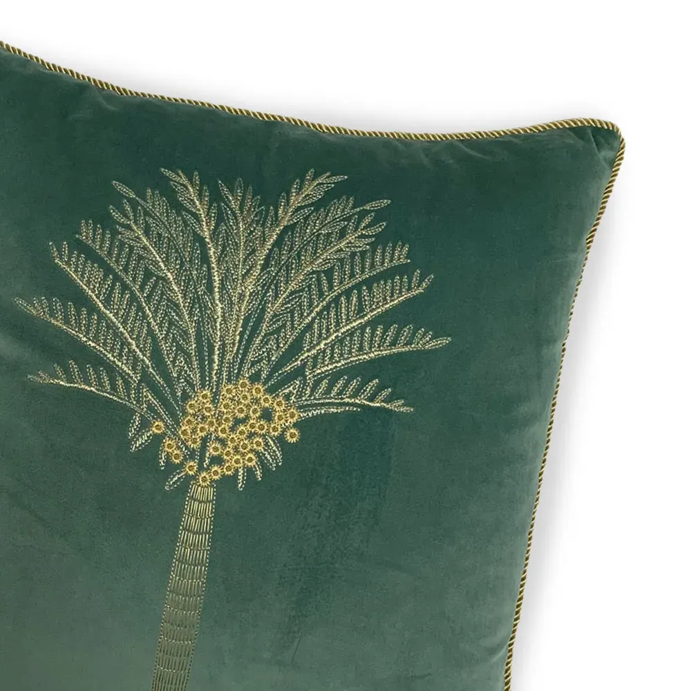 Desert Palm Mineral Embroidered Cushion - Multi, Velvet