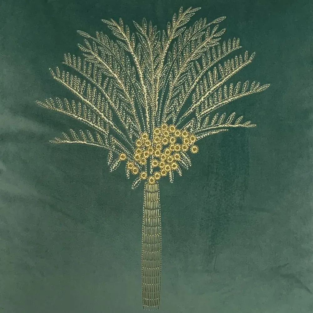 Desert Palm Mineral Embroidered Cushion - Multi, Velvet