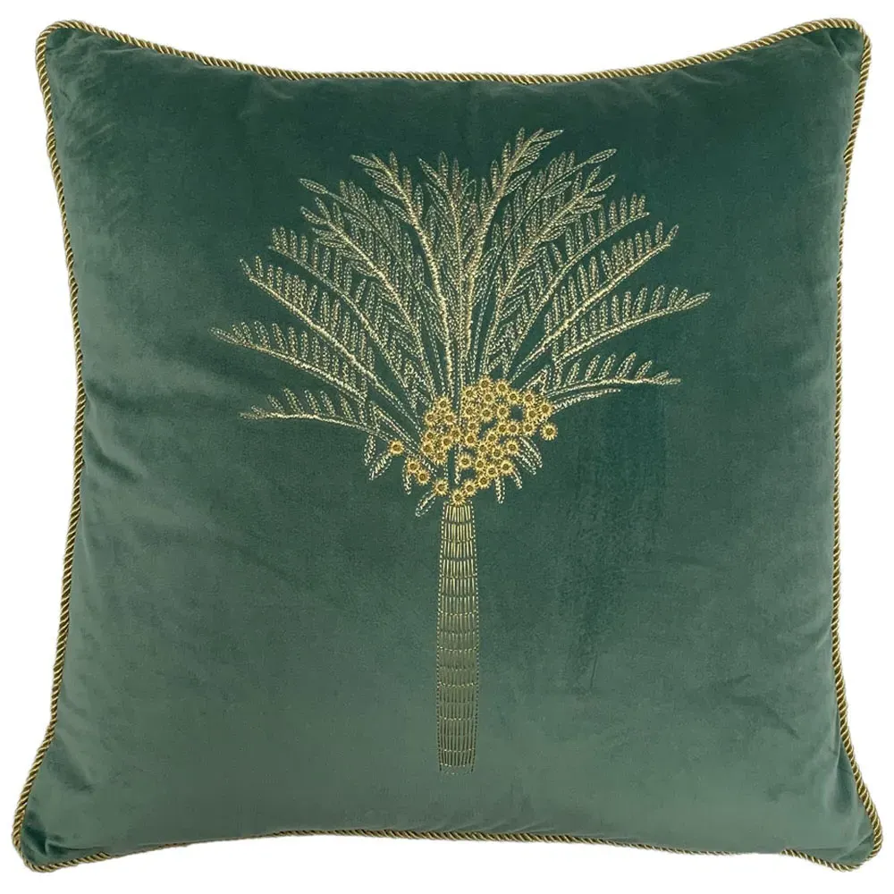 Desert Palm Mineral Embroidered Cushion - Multi, Velvet