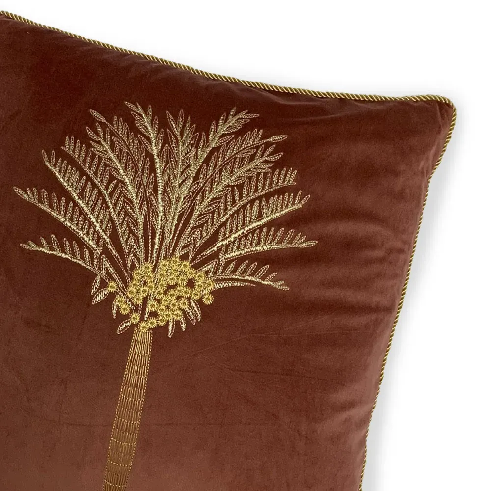 Desert Palm Rock Rose Embroidered Cushion - Multi, Velvet
