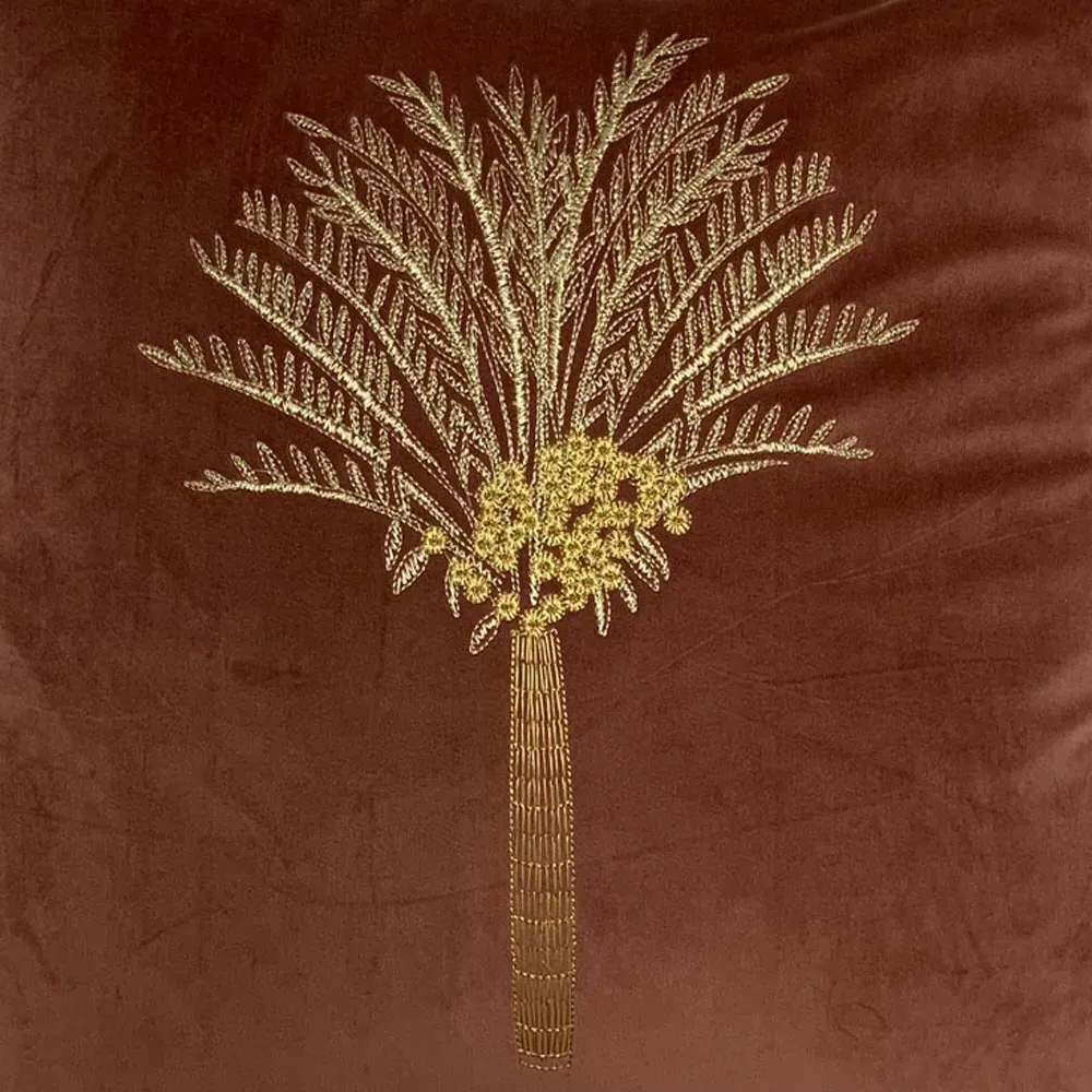 Desert Palm Rock Rose Embroidered Cushion - Multi, Velvet
