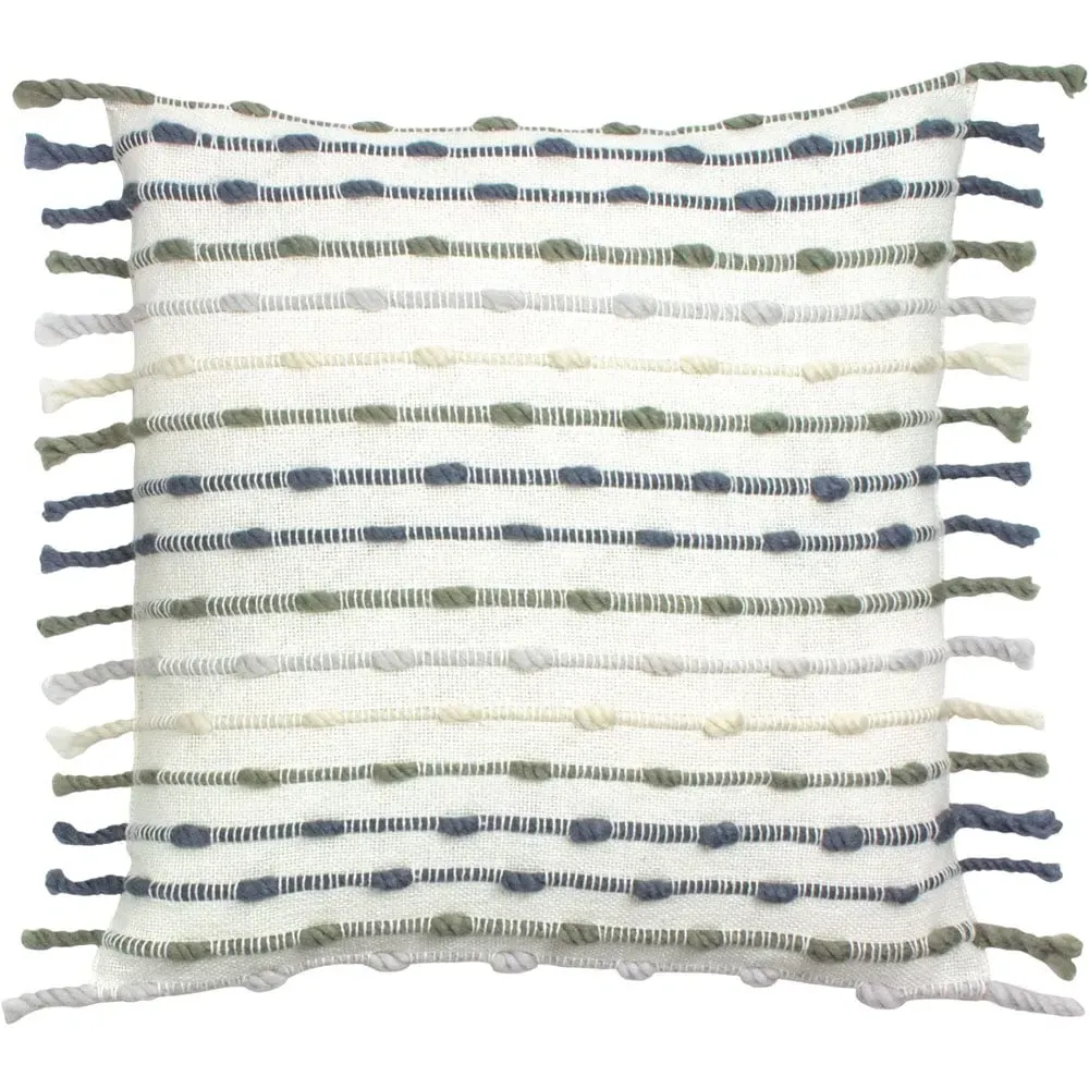 Dhadit Stripe Cushion with Tassels - Natural Grey image