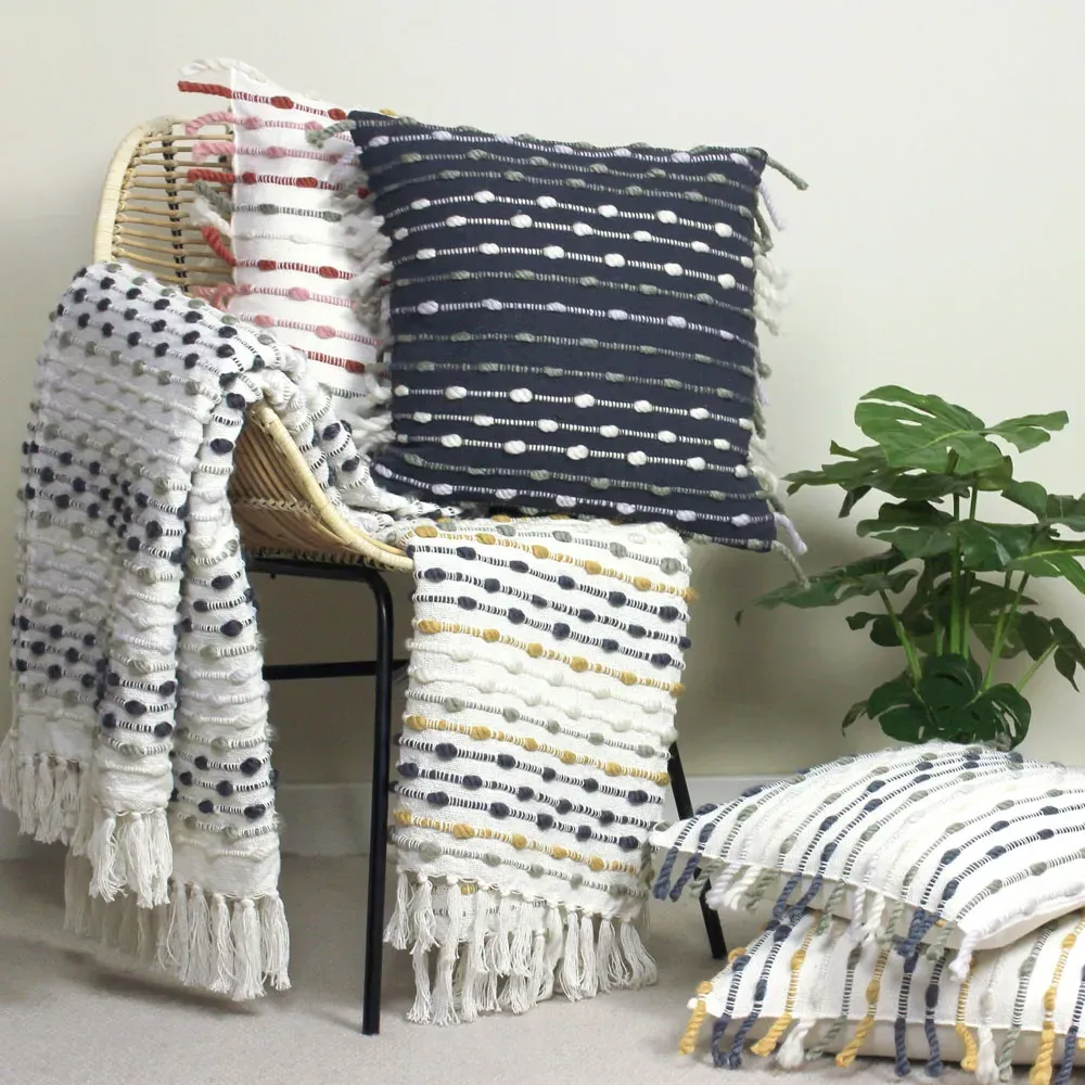 Dhadit Stripe Cushion with Tassels - Ochre Natural