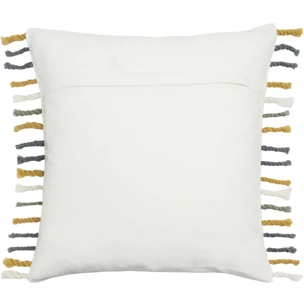 Dhadit Stripe Cushion with Tassels - Ochre Natural