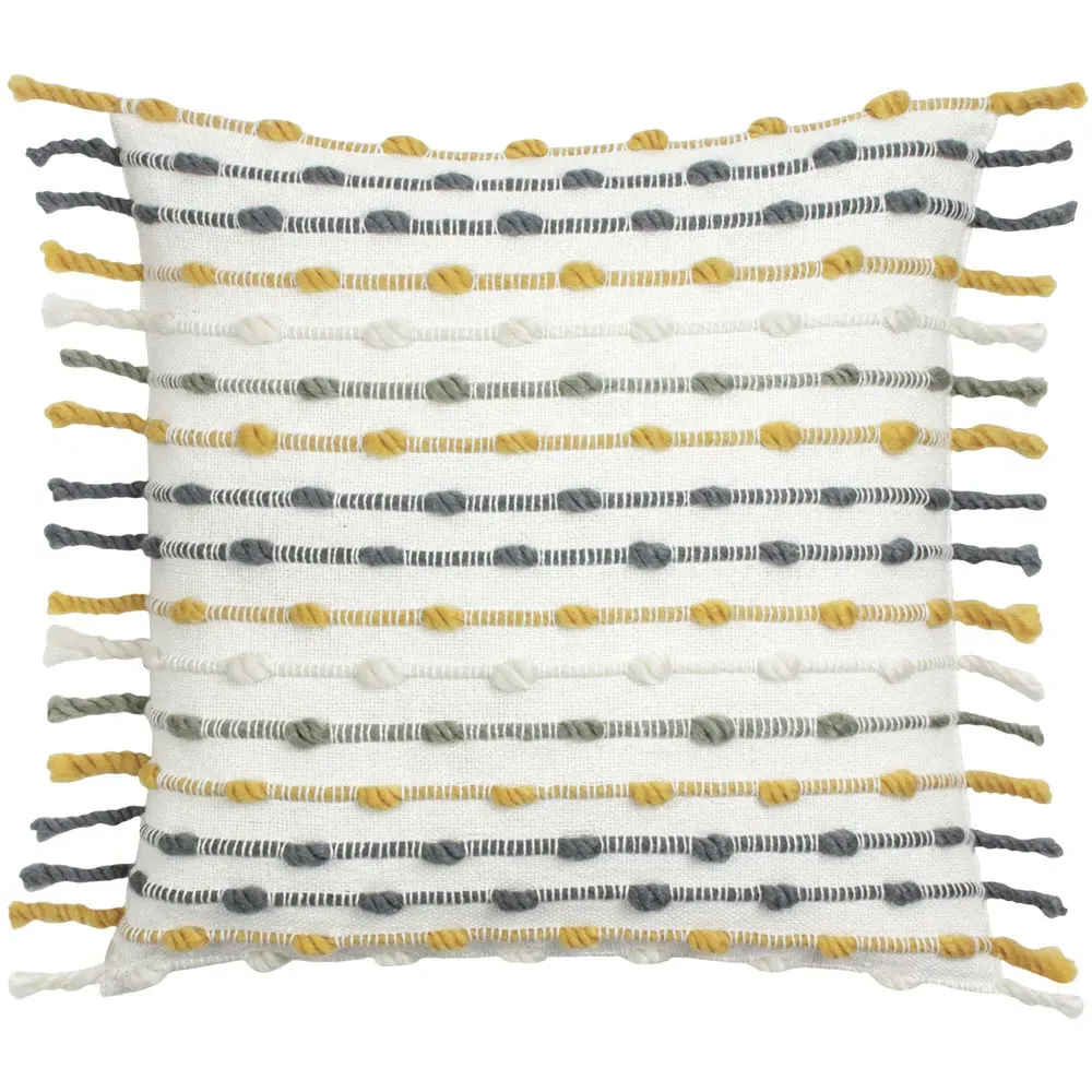 Dhadit Stripe Cushion with Tassels - Ochre Natural