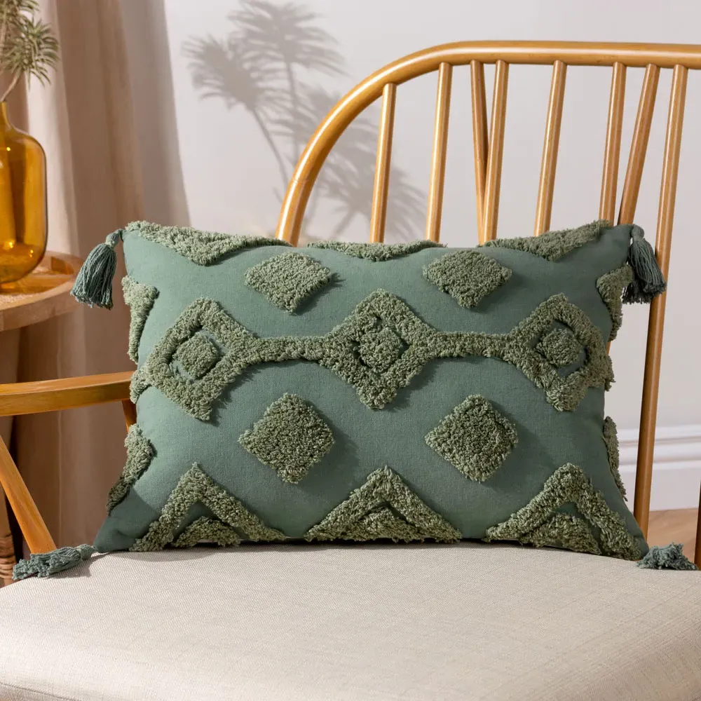 Dharma Tufted Cushion - Green, Cotton