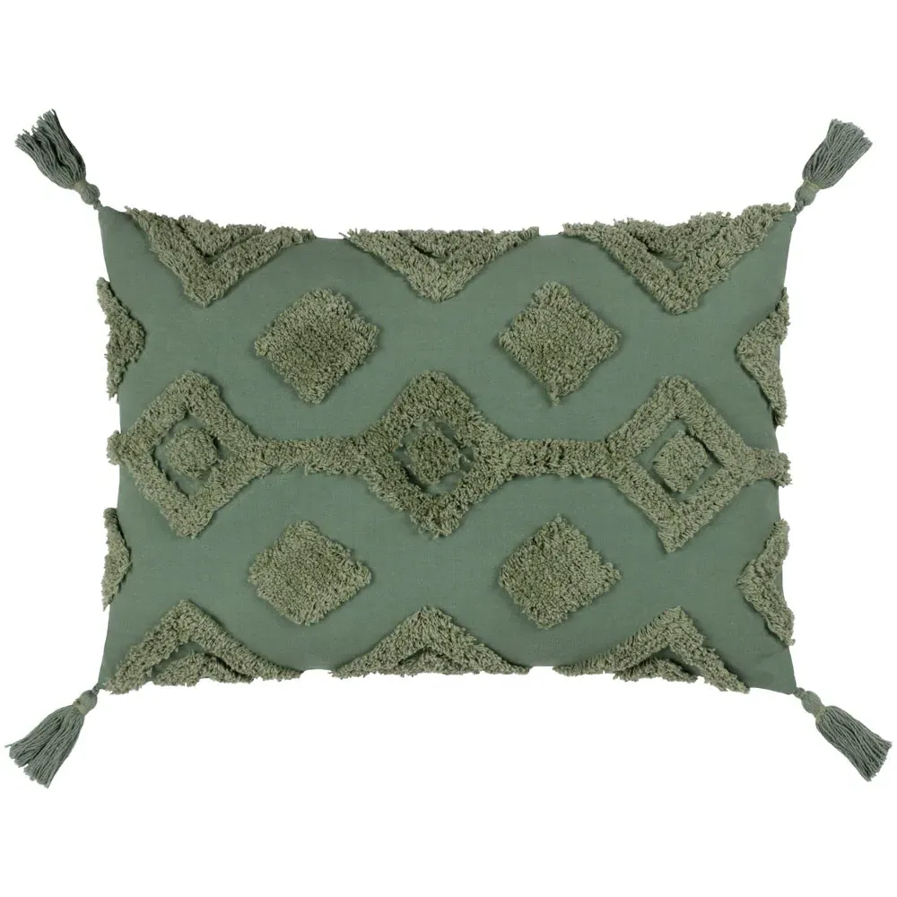 Dharma Tufted Cushion - Green, Cotton