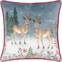 Ditsy Festive Reindeer Velvet Piped Cushion - Multi, Velvet
