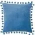 Dora Square Cushion with Pom Poms - Blue, Velvet