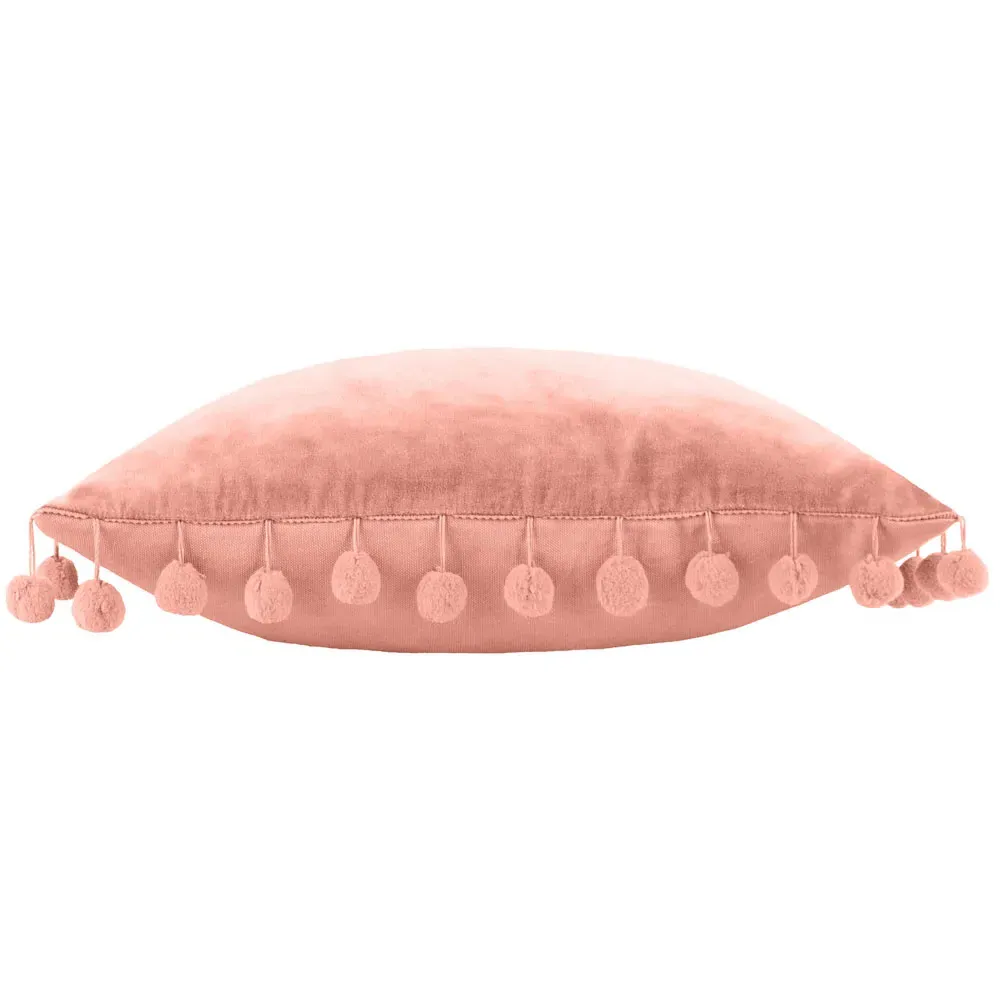 Dora Square Cushion with Pom Poms - Pink, Velvet