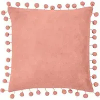 Dora Square Cushion with Pom Poms - Pink, Velvet