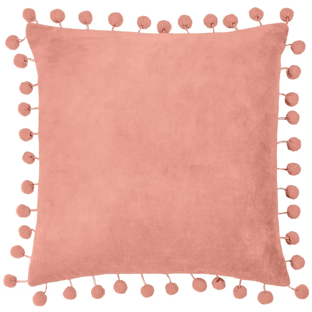 Dora Square Cushion with Pom Poms - Pink, Velvet image