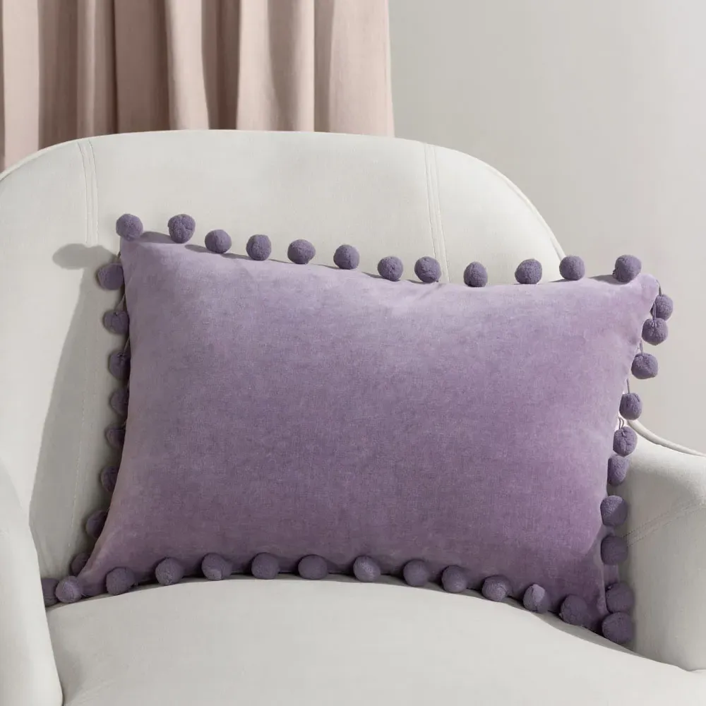 Dora Velvet Pom Pom Cushion - Lilac