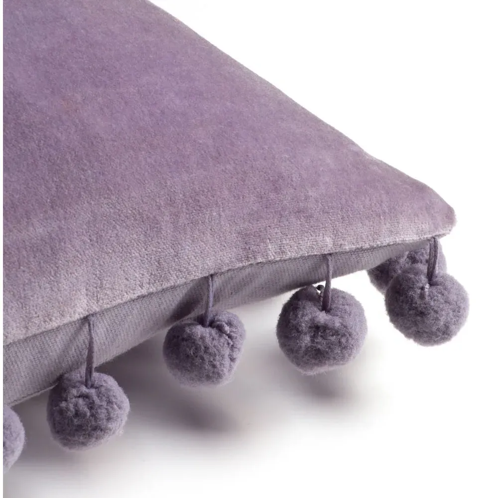 Dora Velvet Pom Pom Cushion - Lilac