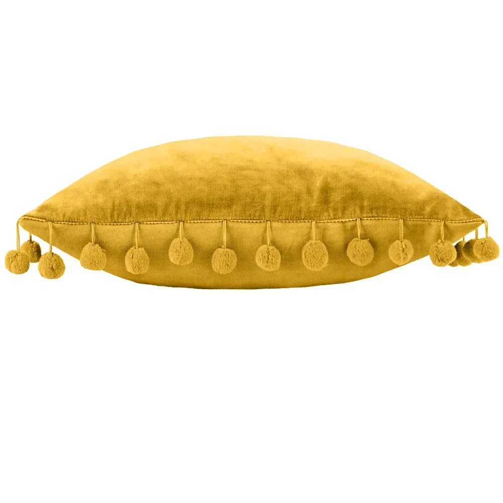 Dora Velvet Pom Pom Cushion - Ochre