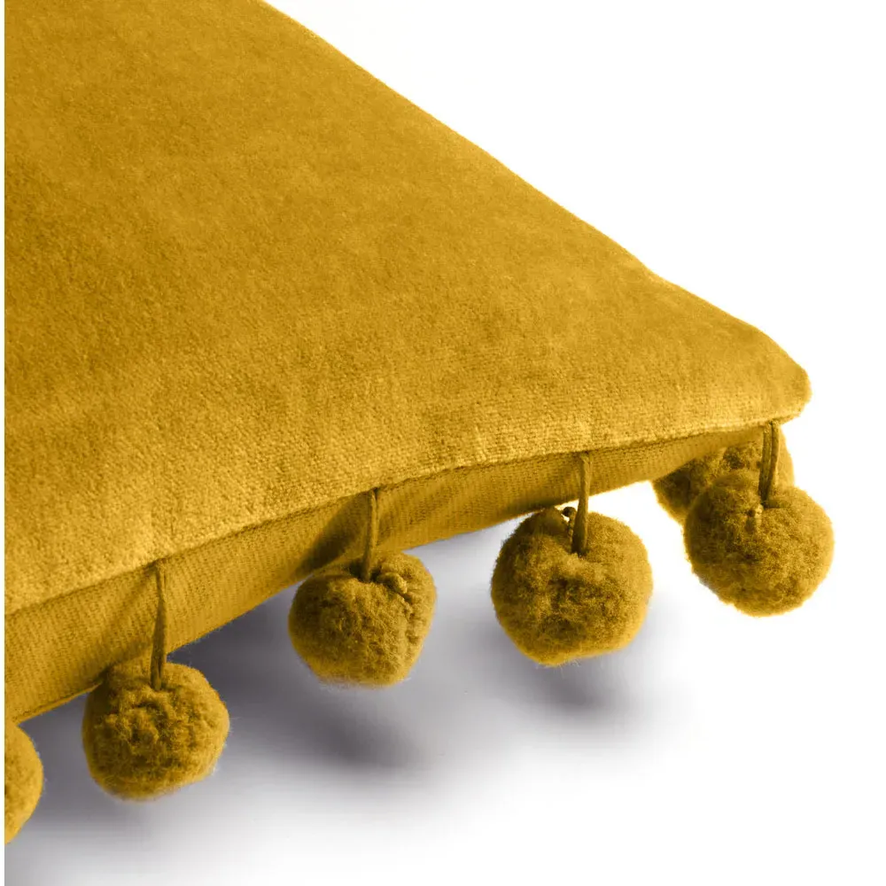 Dora Velvet Pom Pom Cushion - Ochre