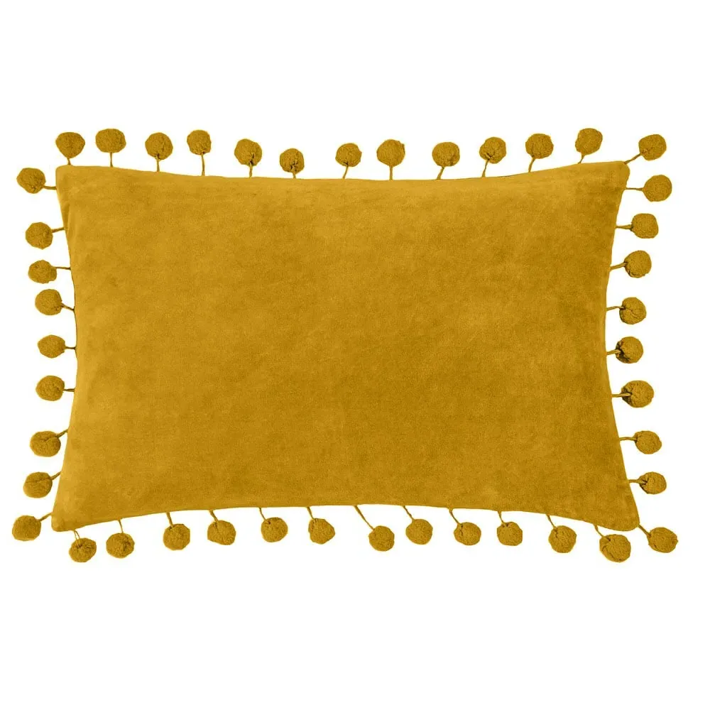 Dora Velvet Pom Pom Cushion - Ochre